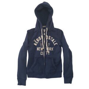 Aeropostale Womens Navy Hoodie Zip Up Sweatshirt Size M Y2K Graphic Athleisure